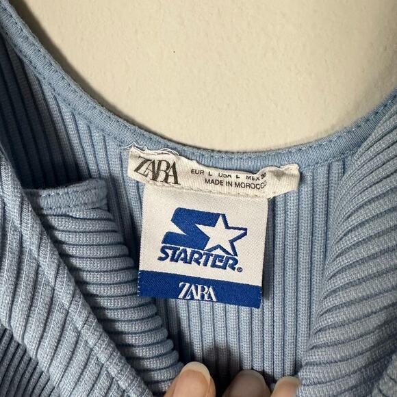 Zara X Starter Blue Ribbed High Waist Sleeveless Knit Bodysuit Women's Large - Picture 6 of 7